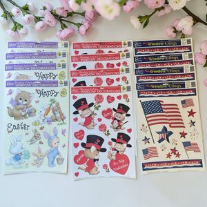 Vintage 90s Window Clings Lot of 12 Easter Valentines 4th of July Holiday Decor